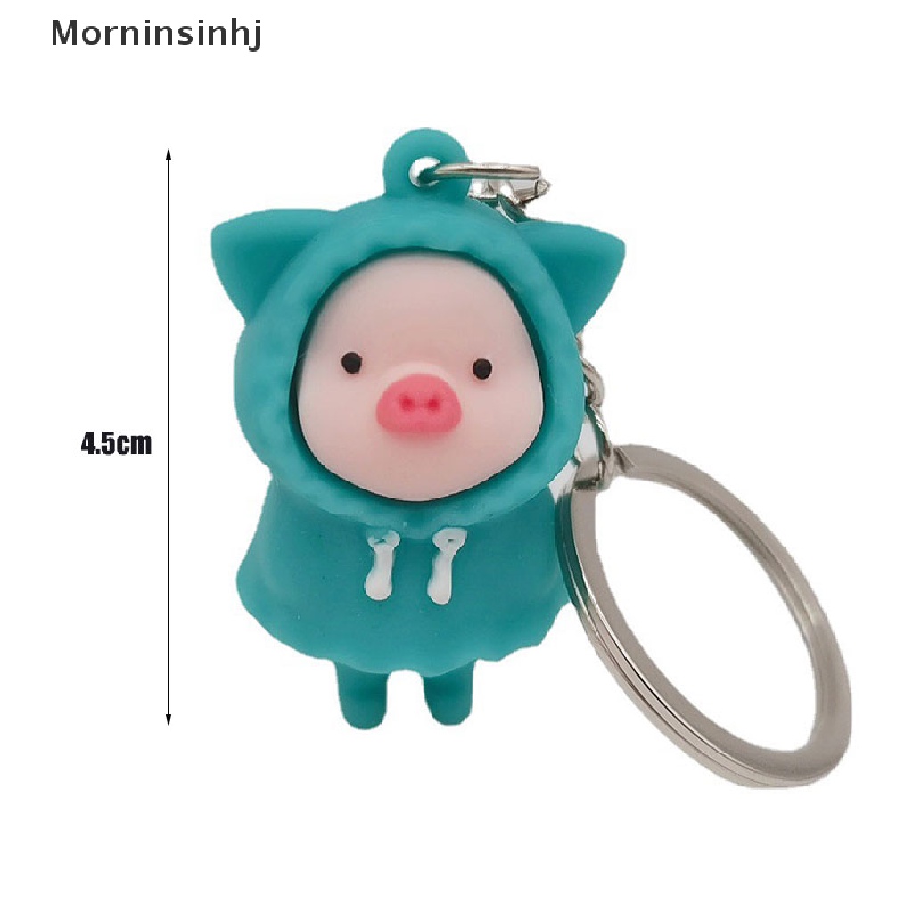 Mornin Kartun Lucu Jas Hujan Piggy Doll Gantungan Kunci Memegang Babi Susu Kunci Cincin Tas Liontin id