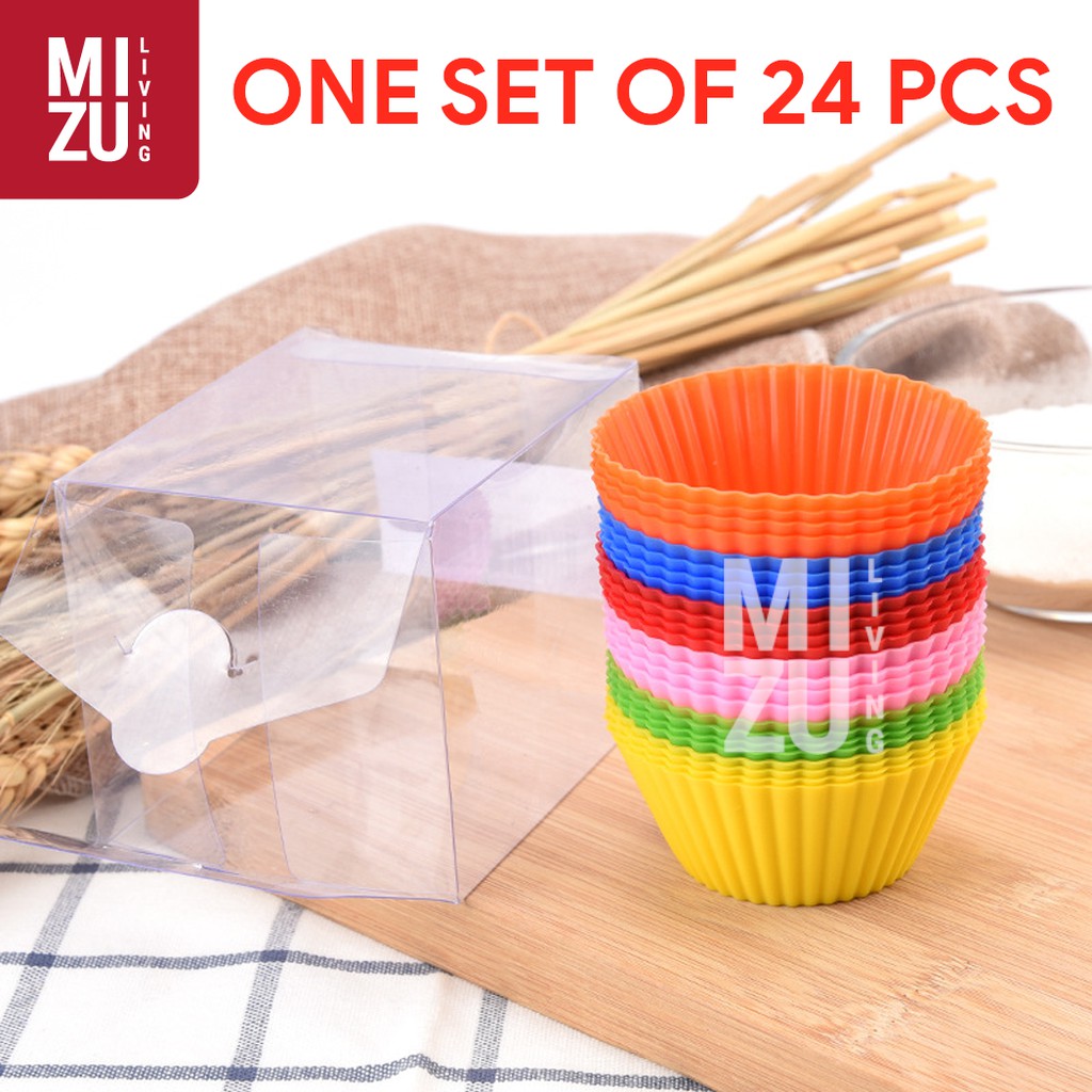 XXIV 24in1 SET Reusable Silicone Baking Cups Cetakan Kue Pudding Muffin Cupcakes BULAT PFOA/BPA-Free