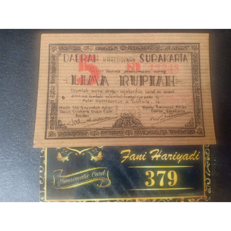 Orida (uang daerah surakarta) asli 5 rupiah