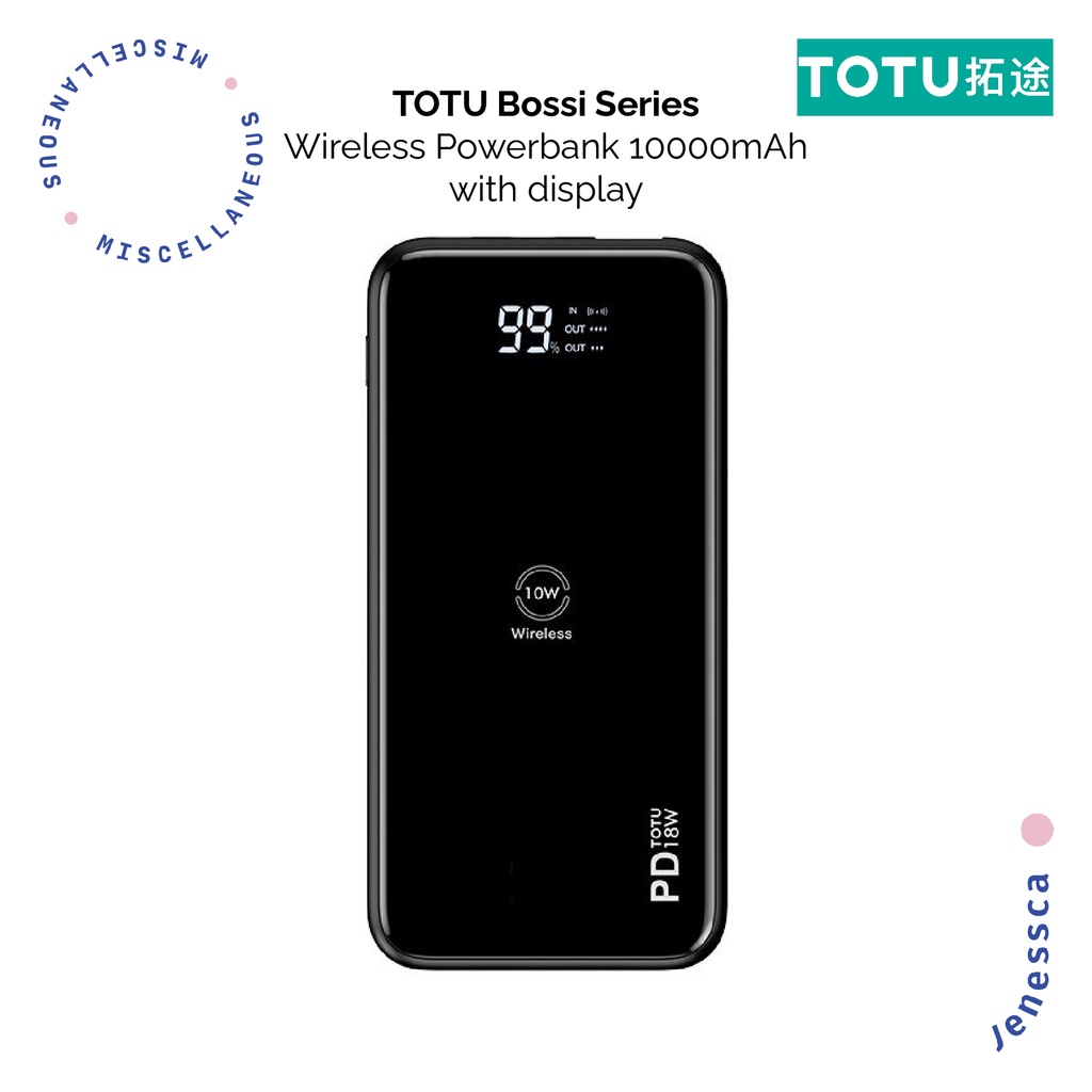 Powerbank 10000mAh Wireless TOTU Bossi PD 18W / QC3.0 with Display