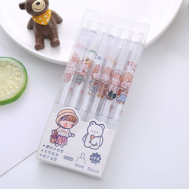 [COD] 6 pcs 1 set Pulpen Gel Mekanik Cute Gaya Korea Import Bulpoin Gel 0.5 mm Bulpen Pen