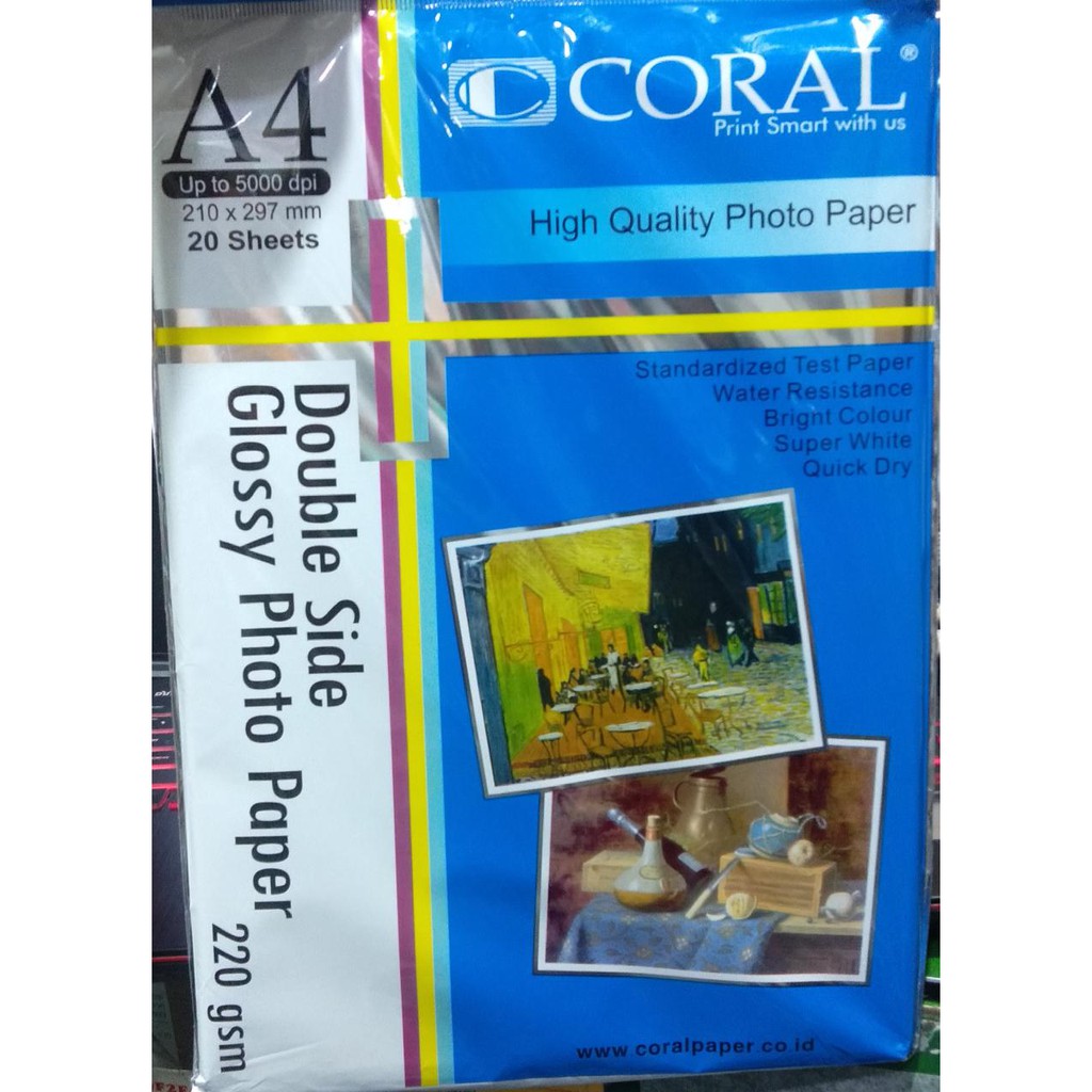 CORAL A4 Glossy Double Side Paper Kertas Foto [220 GSM/ 20 Sheets]