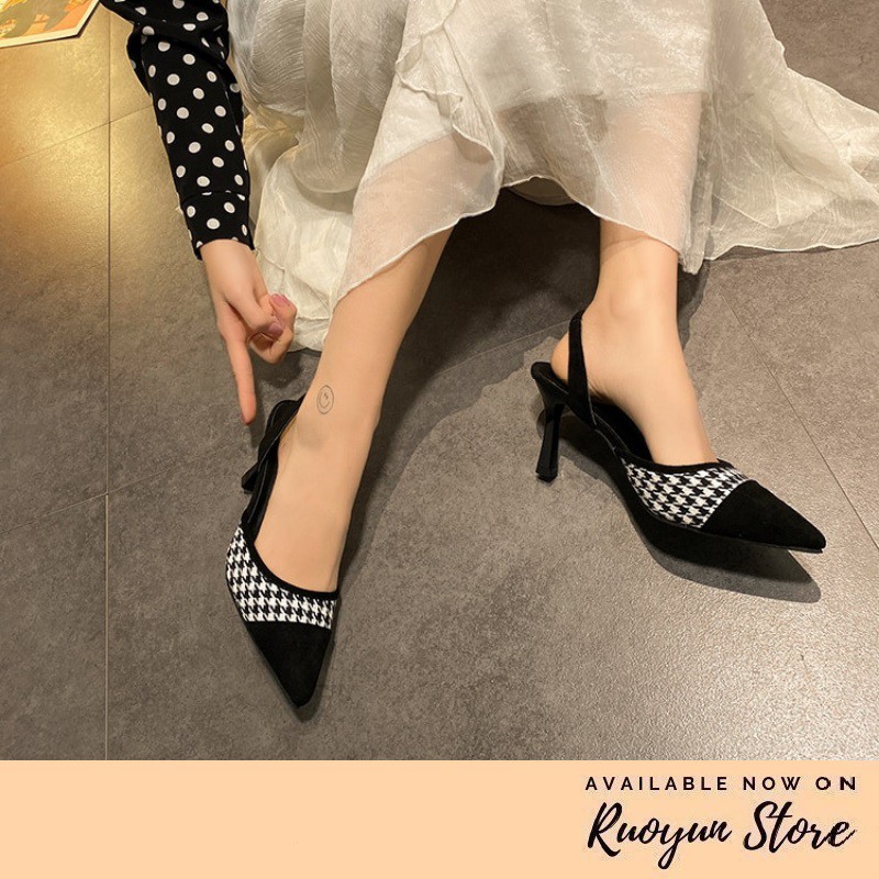 RYS - Houndstooth Ankle Sepatu Hak Casual/Kantoran Gaya Modis - Ori Import