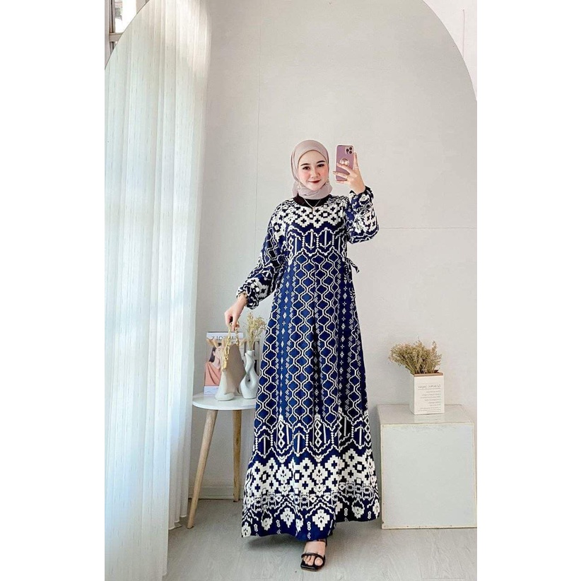 Ethnik Gamis Terbaru Maxmara Lux Ori Premium Dress Wanita Lengan Panjang Maxi Dress Kekinian LD 112 cm