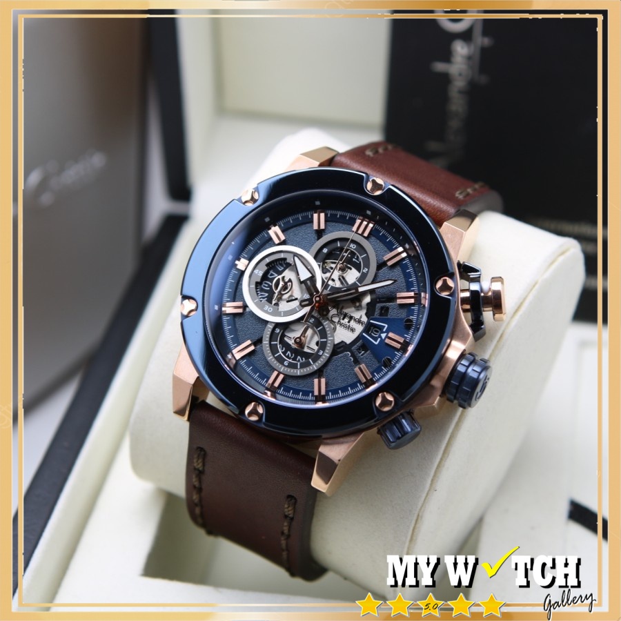 Jam Tangan Alexandre Christie / Alexander Pria Chronograph AC 6491 MC Brown Rosegold Blue Original D