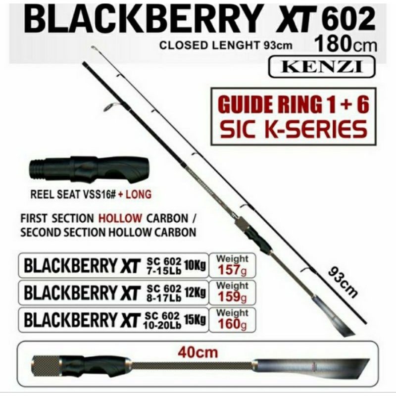 joran pancing kenzi blackberry xt 180cm /1,8m 17lbs drag 12kg