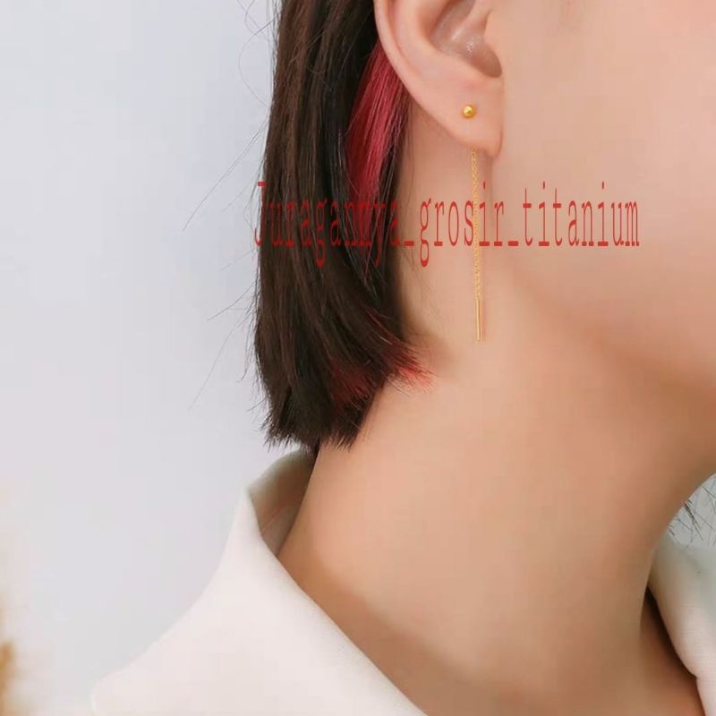 TITANIUM ANTING TUSUK JUNTAI TREND EMAS KOREA PERHIASAN ANTI KARAT&amp;ANTI LUNTUR