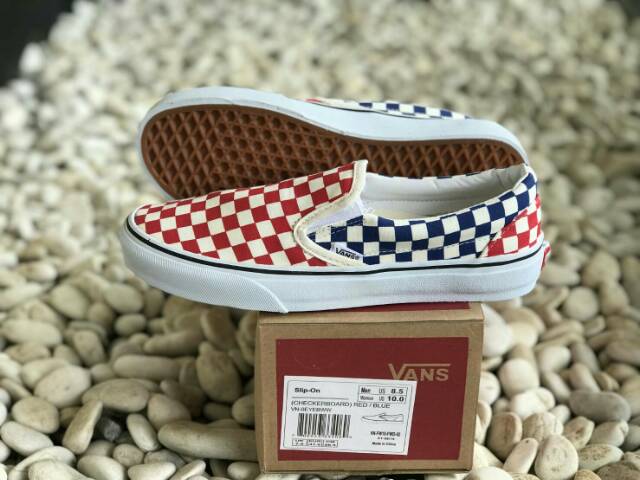 OBRAL PREMIUM VANS SLIP ON CHECKERBOARD RED BLUE