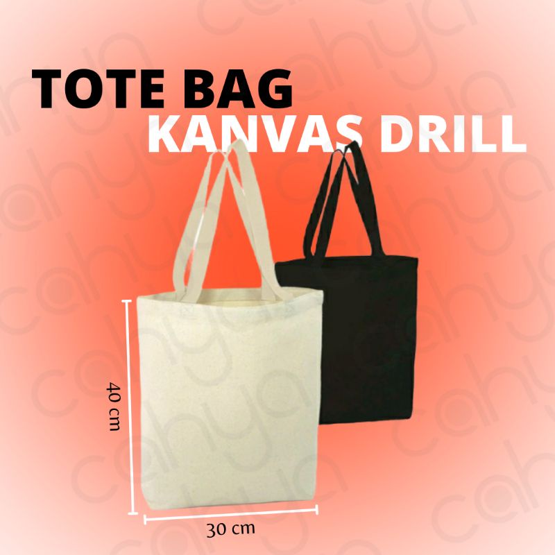 TOTE BAG KANVAS DRILL HITAM/PUTIH POLOS