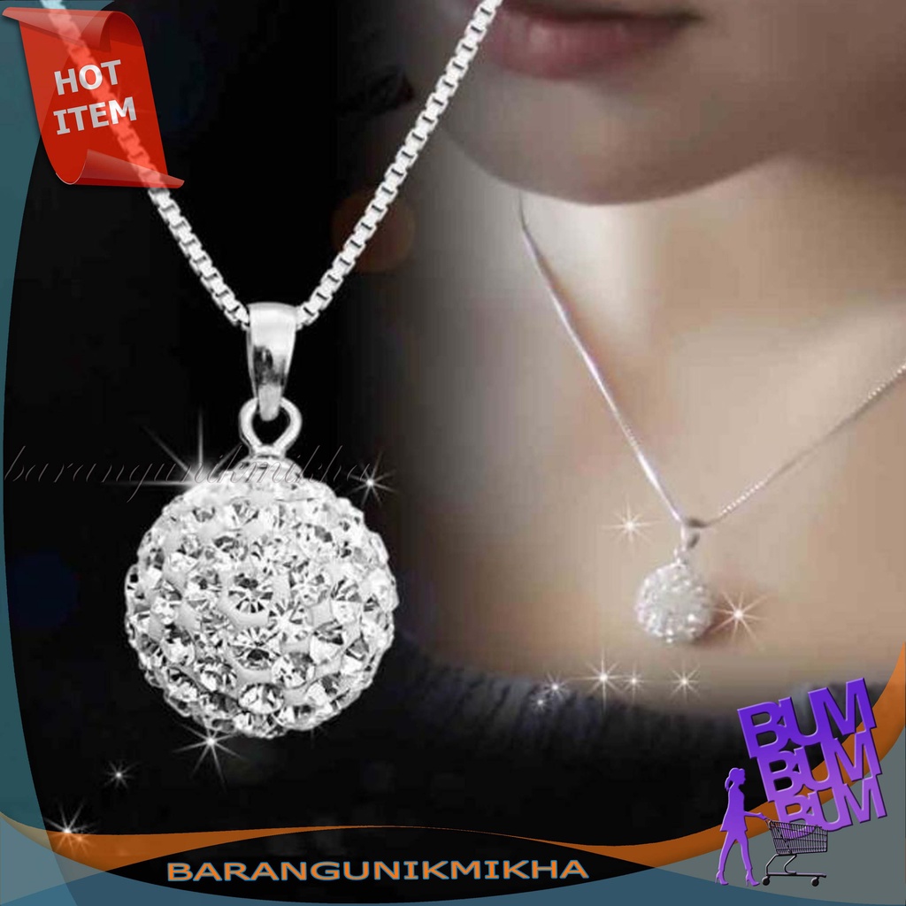 Kalung Stainless Crystal Bentuk Bola Diamond / Crystal Jewelry aksesoris fashion