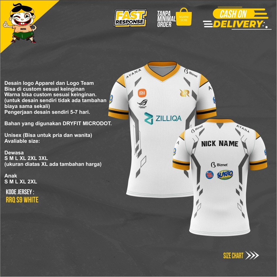 Jual Jersey Rrq S Putih Full Print Free Nickname Dll Shopee Indonesia