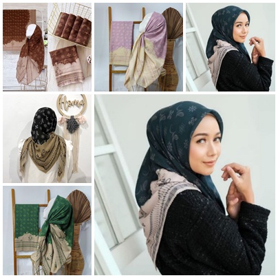 HIJAB SEGIEMPAT VOAL MOTIF MONOCROME KEYS HIJAB KH001