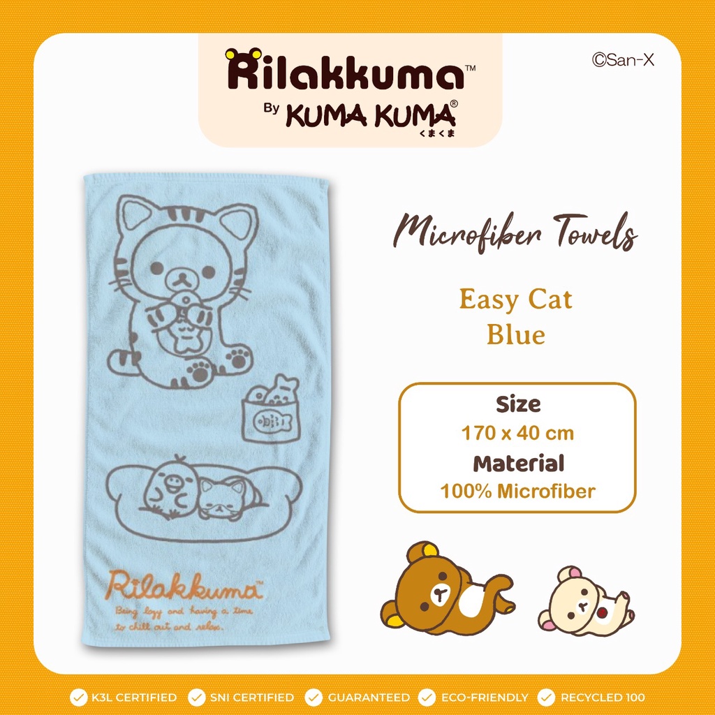 PROMO HANDUK BAYI HANDUK ANAK PREMIUM Handuk KUMA KUMA Microfiber Kuma Kuma Motif ( 70 x 140 cm )-KUMA EASY CAT BLUE