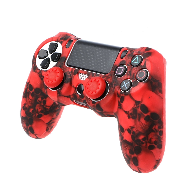 Set Casing Gamepad Controller PS4 Pro Bahan Silikon Motif Tengkorak Ada 7 Warna+2 Tutup Joystick Cap