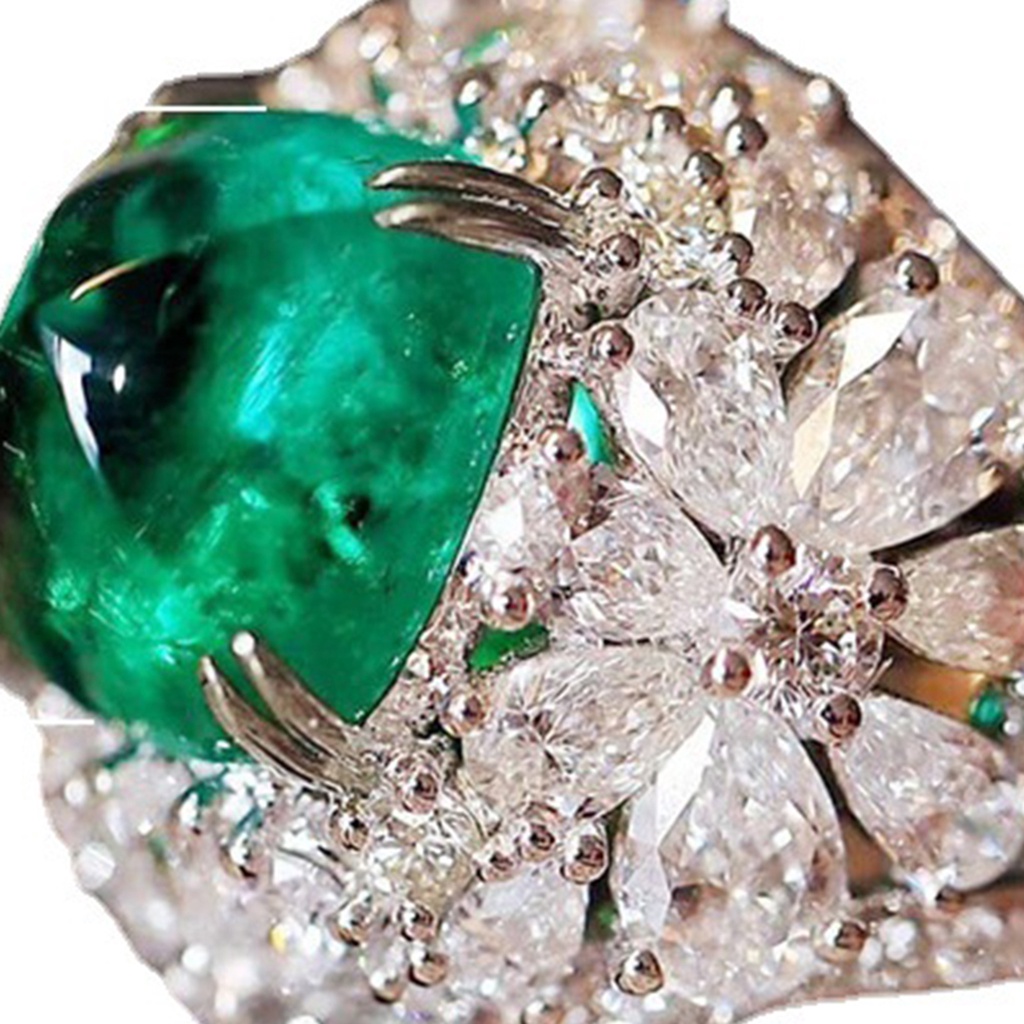 Hu Hu Hu Hu Hu Alat Bantu Pasang Kacamata♡ Cincin Berlian Imitasi Bentuk Kotak Warna Hijau Gaya Retro Untuk Wanita