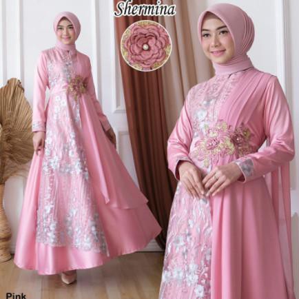 ( BISA COD ) BAJU GAMIS PESTA MEWAH DRESS KONDANGAN SHERMINA KEBAYA WISUDA KT27 - Pink TERBAIK [Kode