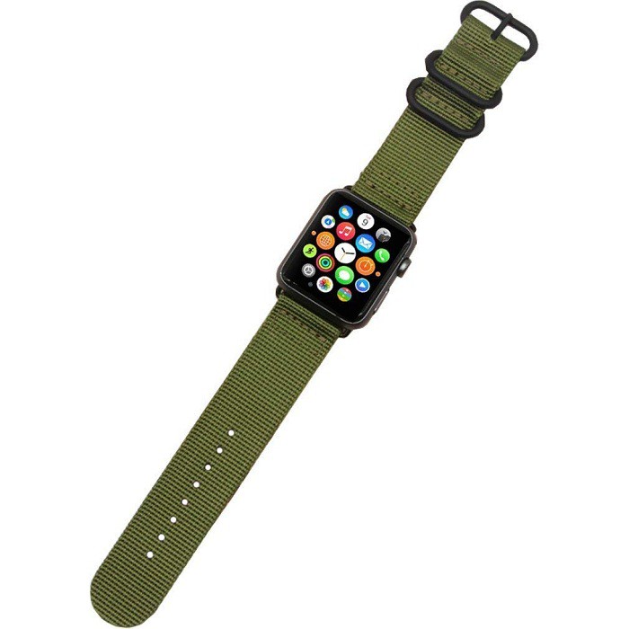 Tali Jam Apple Watch Premium Woven Nylon Buckle Strap Series 1 2 3 4 5 38mm 40mm  - Green Army