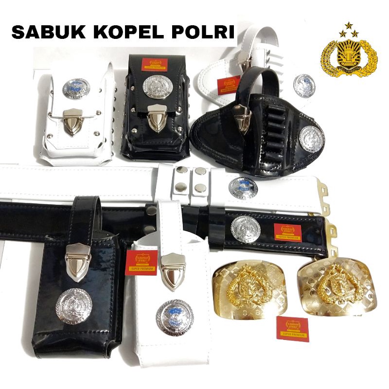 SABUK KOPEL POLISI/POLRI TEMPAT HP-HT-PISTOL KEPALA KOPEL KUNINGAN