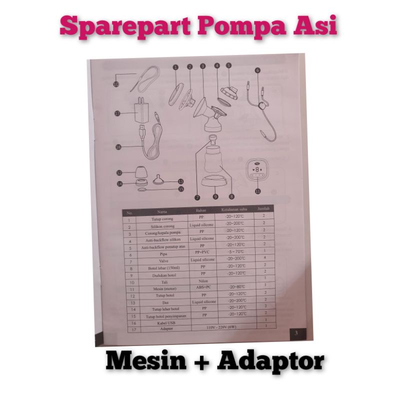 Sparepart Pompa Asi Mesin Adaptor Baby Safe Electric / Kabel Mesin Pompa Asi Babysafe Charger USB Pompa Asi Baby Safe / Adaptor Baby Safe Kabel Colokan listrik baby safe