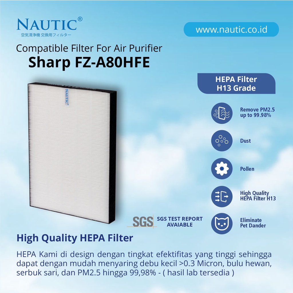 NAUTIC - SHARP REPLACEMENT FILTER UNTUK HEPA &amp; DEO FZ-A80SFE / FU-A80 Y E W N(HONEYCOMB)