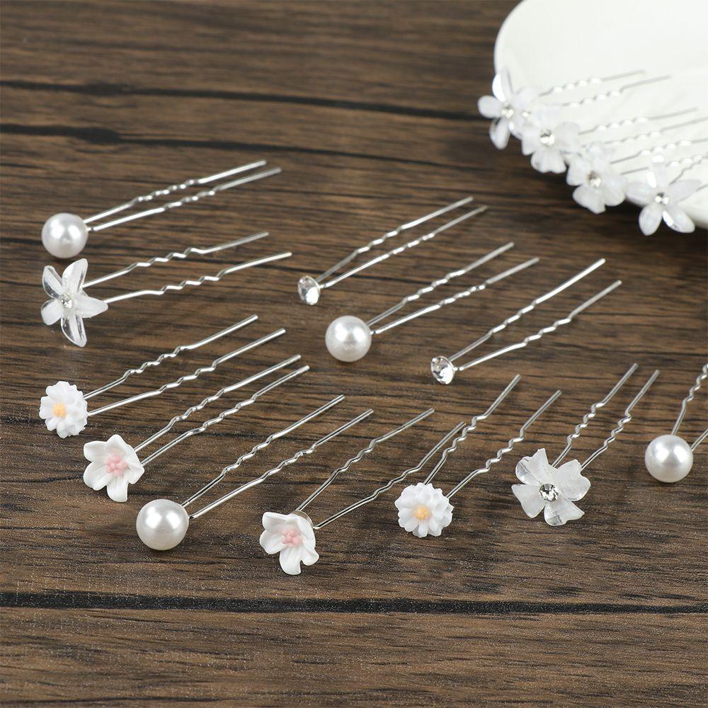 20pcs hairpins U shape flower design pearl accent crystal rhinestone for Bride