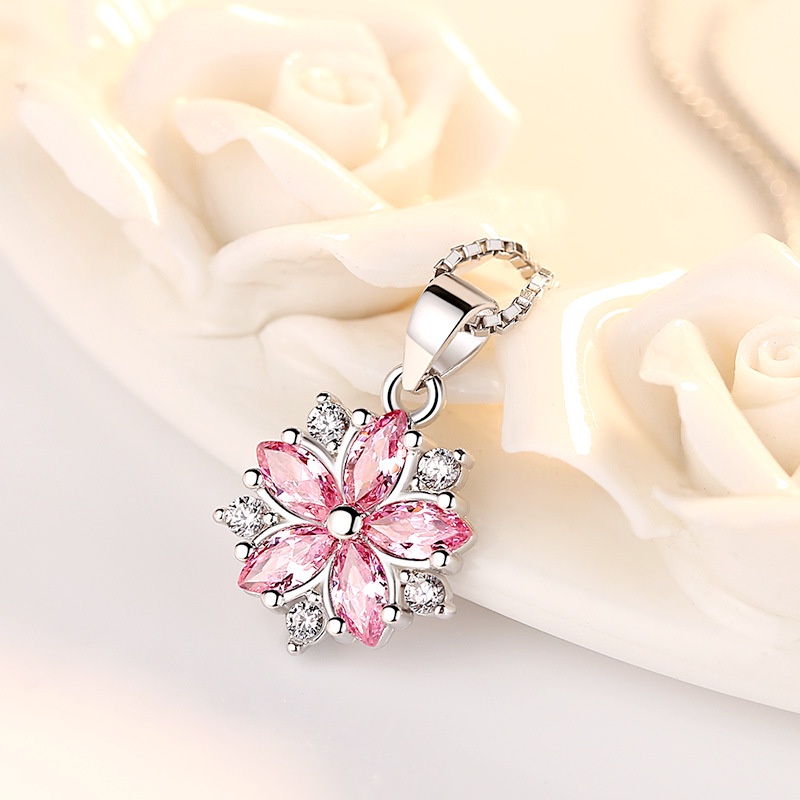 Kalung Liontin Kristal Berlian Zirkon Warna Pink Gaya Korea Untuk Wanita