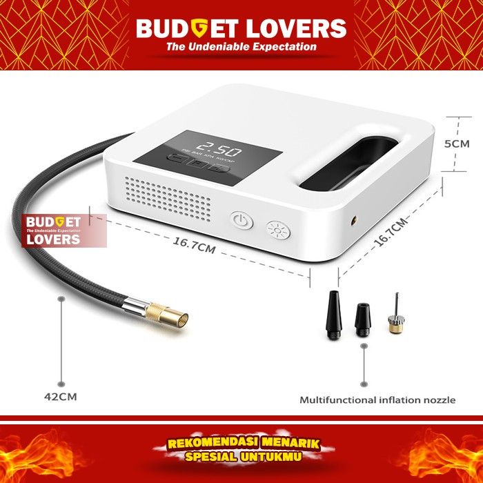 Grab Medan Pompa Ban Mobil Inflator Pompa Angin Ban Mobil Elektrik LCD Display - CSLP03 - White