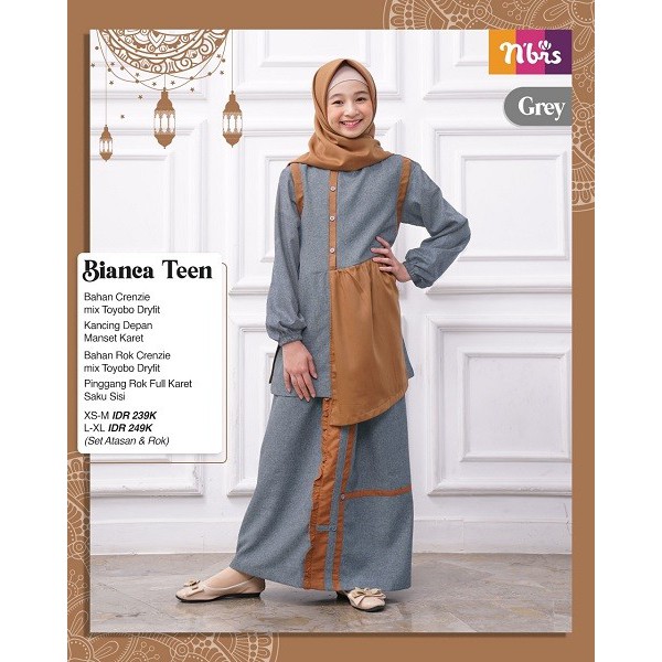 DISKON 35% Gamis Remaja Sarimbit 2021 by Nibras - BIANCA TEEN GREY