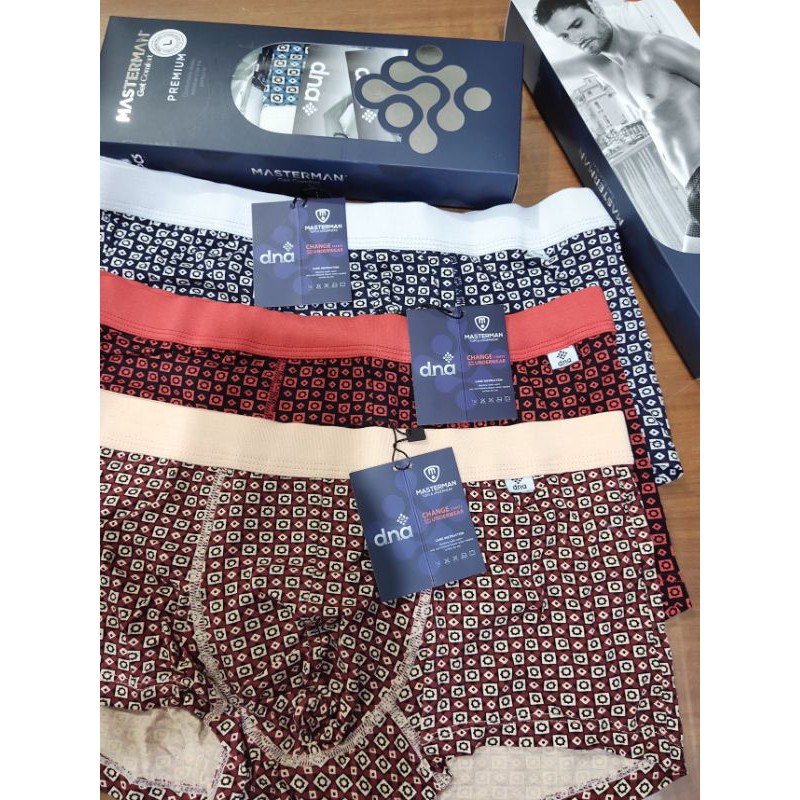 BOXER PRIA DNA MASTER MAN, 1 PACK ISI 3 PCS, LEMBUT, LENTUR DAN KUAT