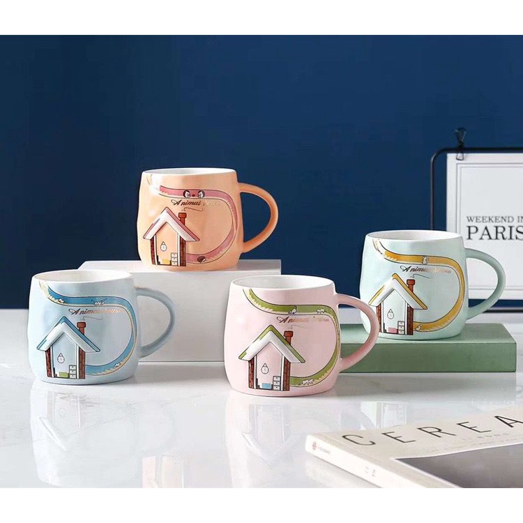 Mug Keramik Cangkir Keramik Uk 420ML Motif House 3D Timbul