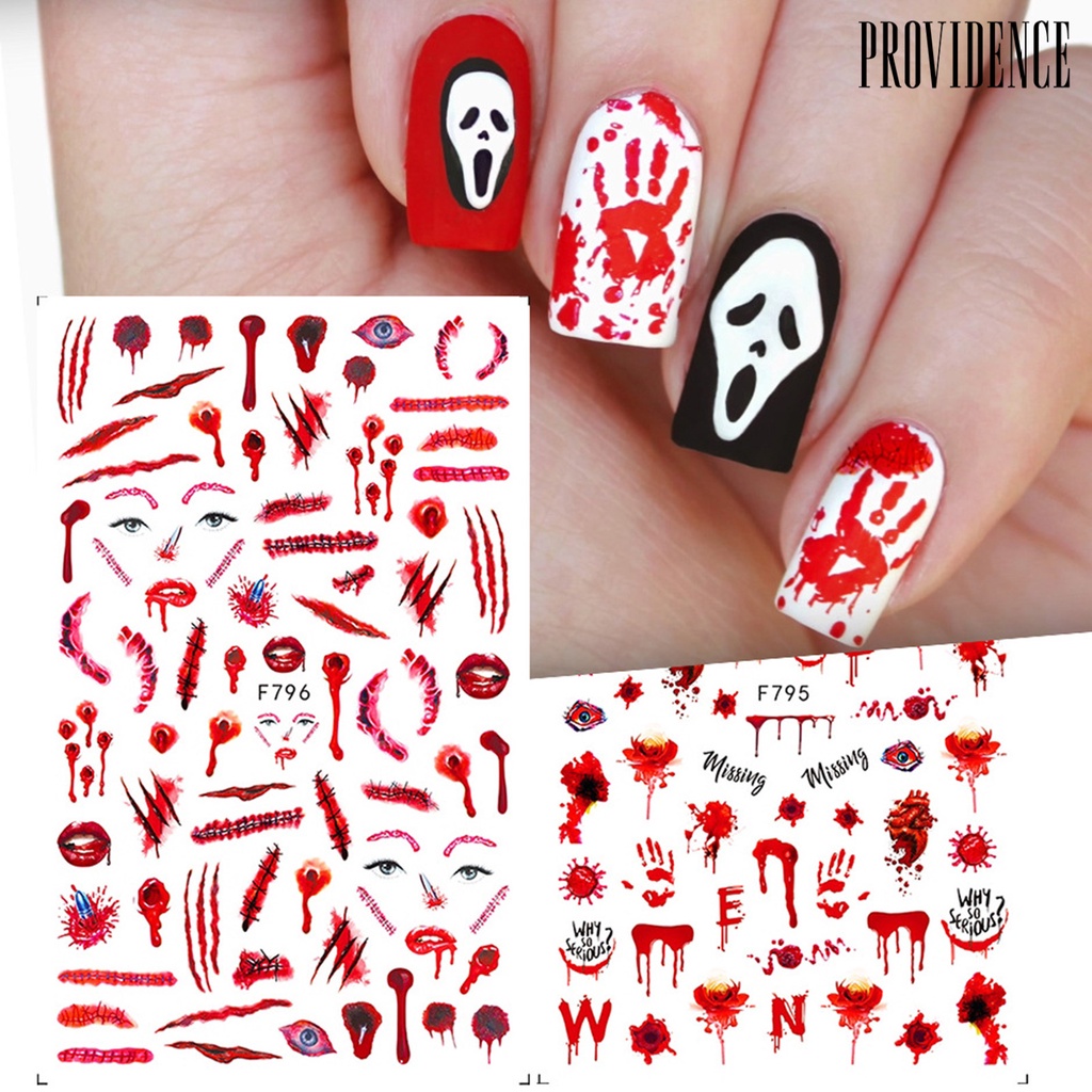 Providence 2Pcs/Set Bloody Nail Horror Sticker Halloween Patterns Red Eyes Unique Hands Sliders Suture Scars DIY Stickers for Female