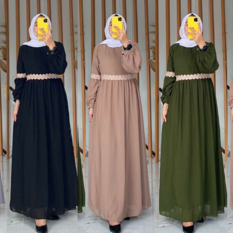 [BISA COD] Gamis ceruty renda (halwa DRESS)