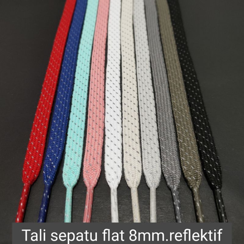 tali sepatu flat 8mm motif reflektif