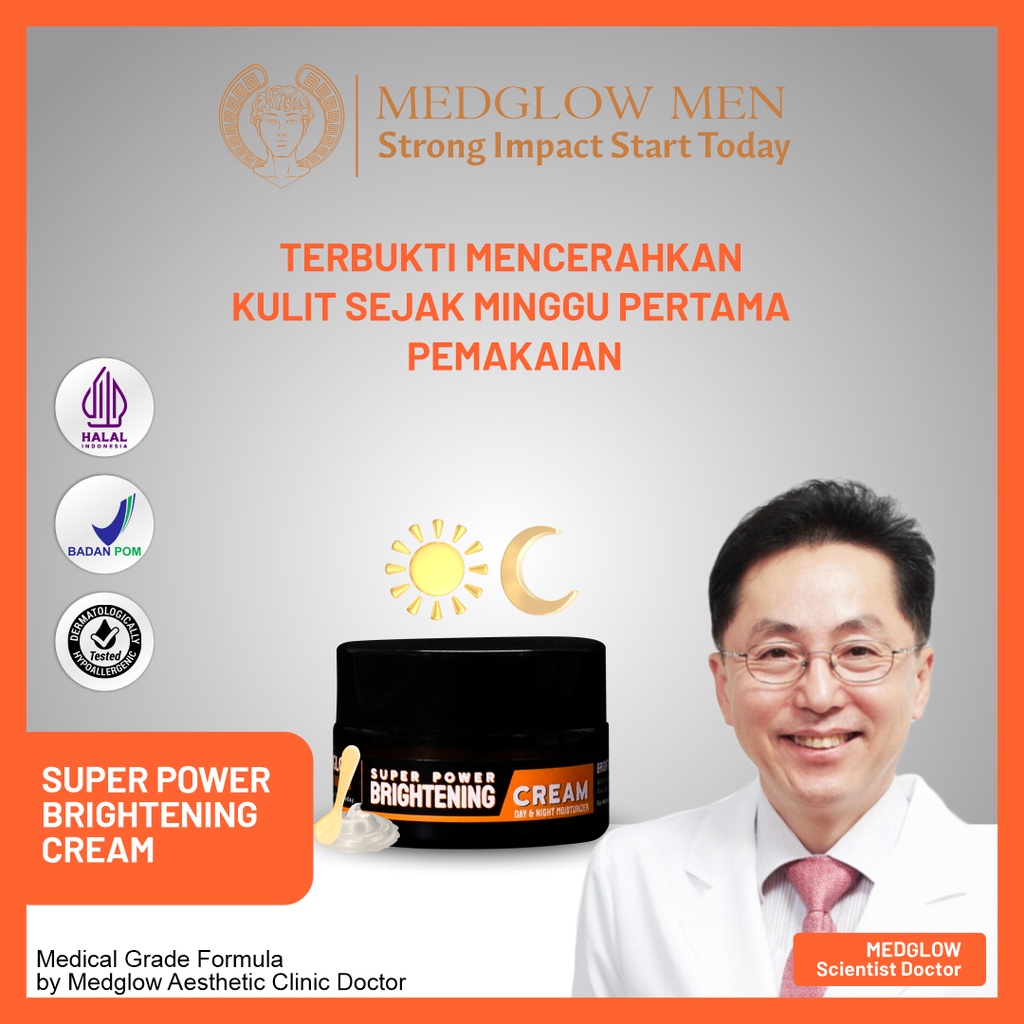 𝐌𝐄𝐃𝐆𝐋𝐎𝐖 𝐌𝐄𝐍 Super Power Brightening Cream with PDRN SALMON DNA for Whitening Acne Anti Aging BPOM HA
