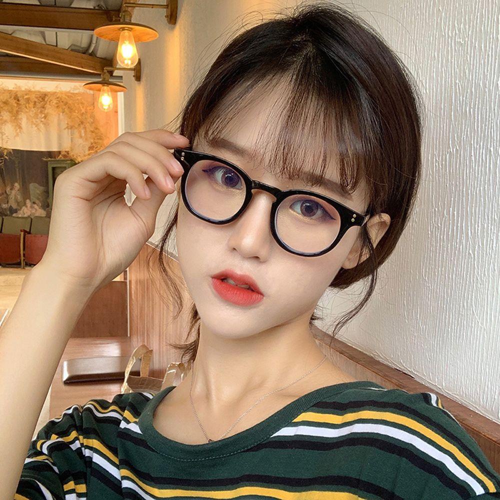 Mxbeauty Kacamata Anti-Biru Cahaya Pria Wanita Vintage Bingkai Bulat Lensa Bening 0derajat Eyewear Optical Glasses