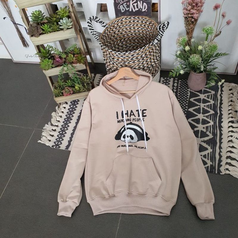 I HATE MORNING PEOPLE panda sweater crewneck bahan fleece trendy