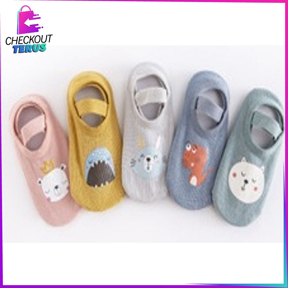 CT P216 Sepatu Bayi PreWalker Kaos Kaki Anak Bayi Unisex dengan Strap Motif Kartun Hewan Sepatu Baby Gambar Binatang Anti Slip