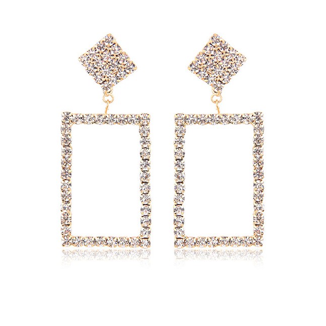 LRC Anting Tusuk Fashion Color Square Shape Decorated Earrings