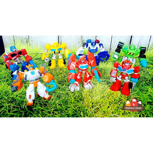 ACTION FIGURE TRANSFORMER ROBOT SET 7 CAKE TOPPER BDAY ANAK COWO KADO ULTAH TEMA ROBOT TRANSFORMER