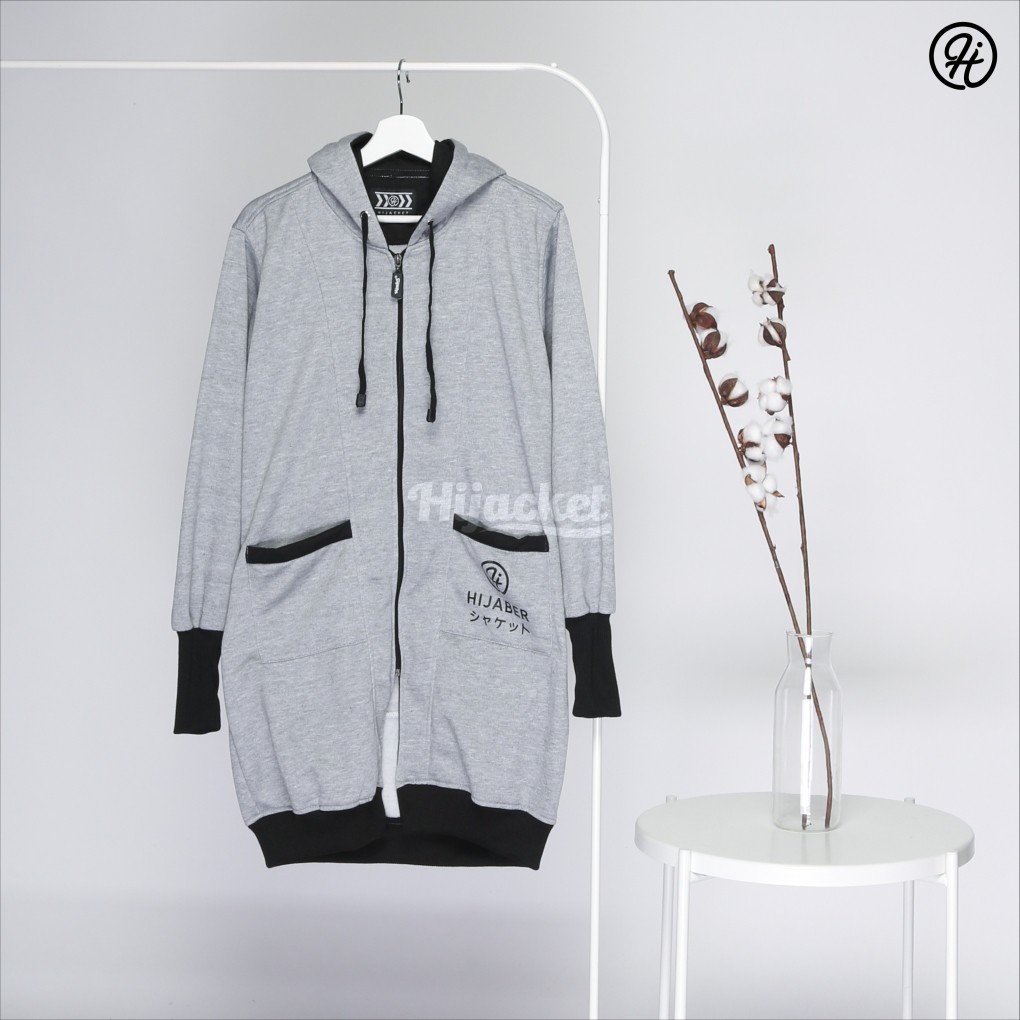 ⭐️BEST SELLER⭐️ Jaket Sweater Wanita Muslimah Hijaber - Hijacket Yukata Panjang Syari Hijab Hijaket-GREY (Best Seller)