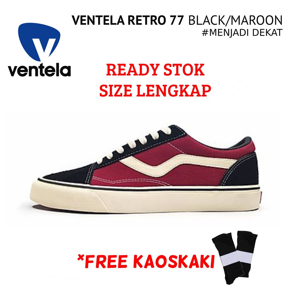  VENTELA  RETRO  77 BLACK MAROON YELLOW SEPATU  SNEAKERS 