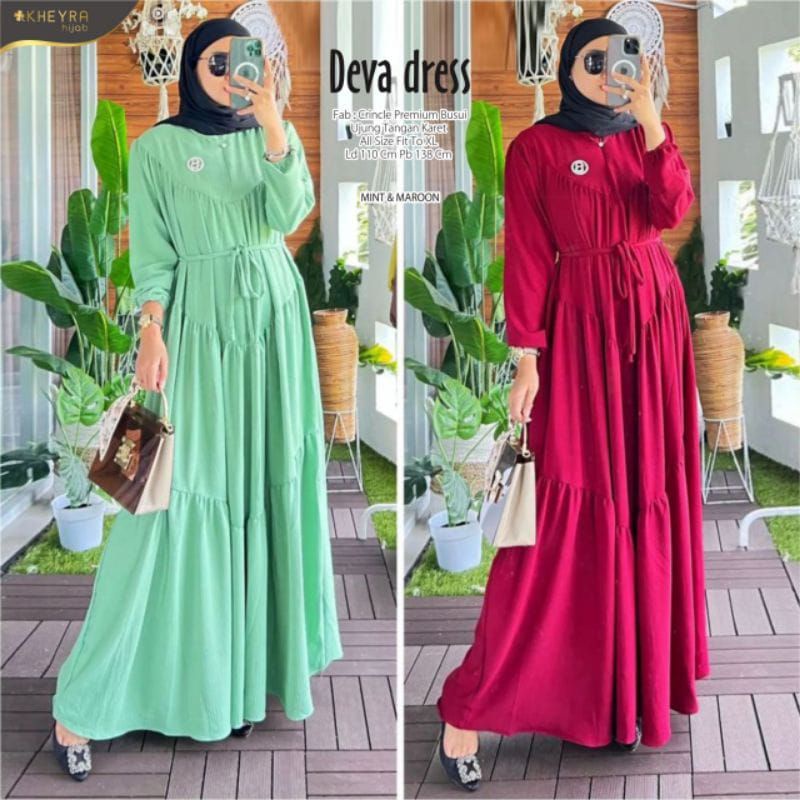 Fashion Muslim Gamis DEVA ARIANA SALSA # DRESS CRINGKLE airflow polos gamis maxy terbaru model susun terlaris