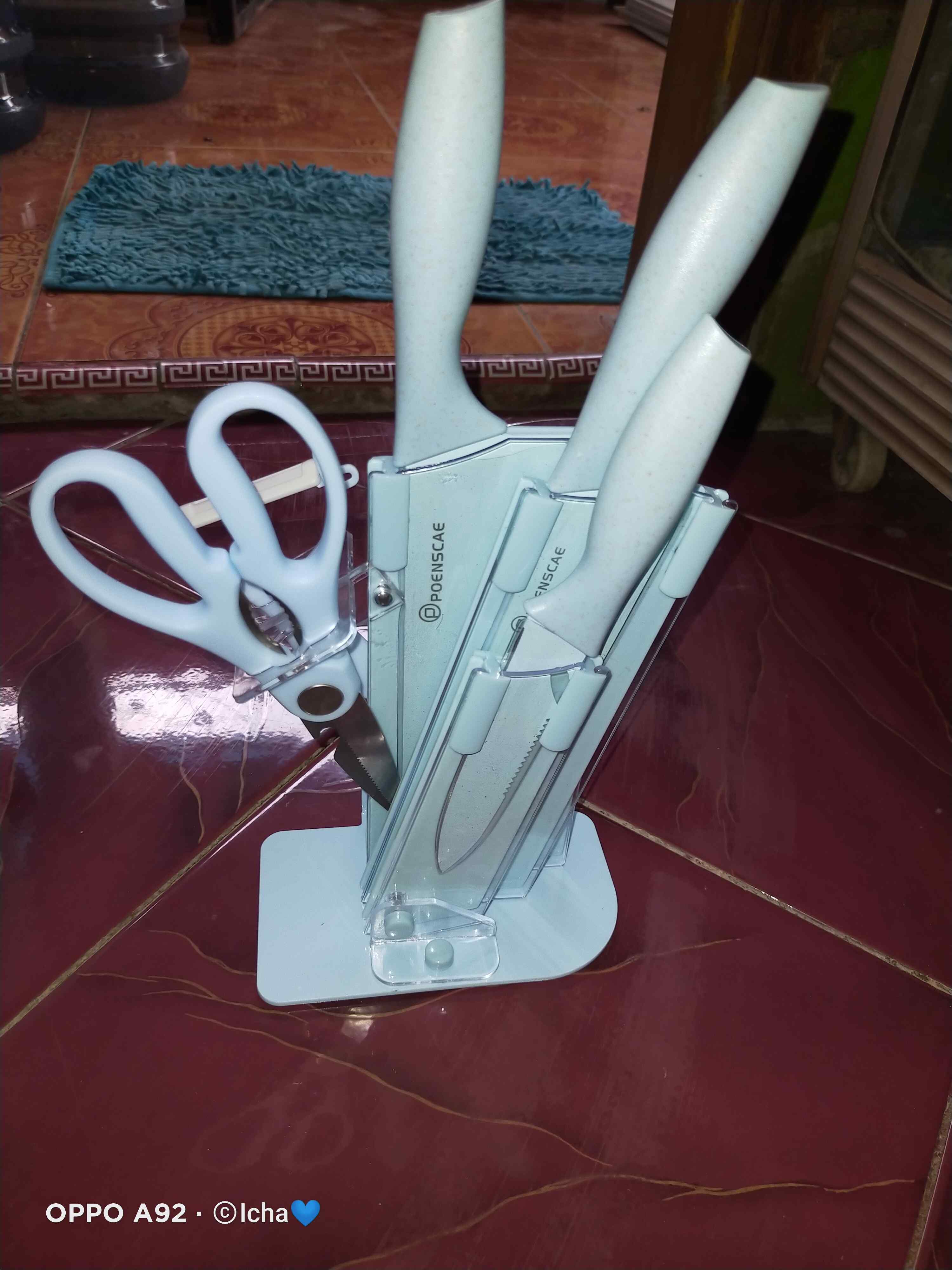 6 In 1 Kitchen Knife Set / Talenan Pisau Pengupas Gunting Dapur Set