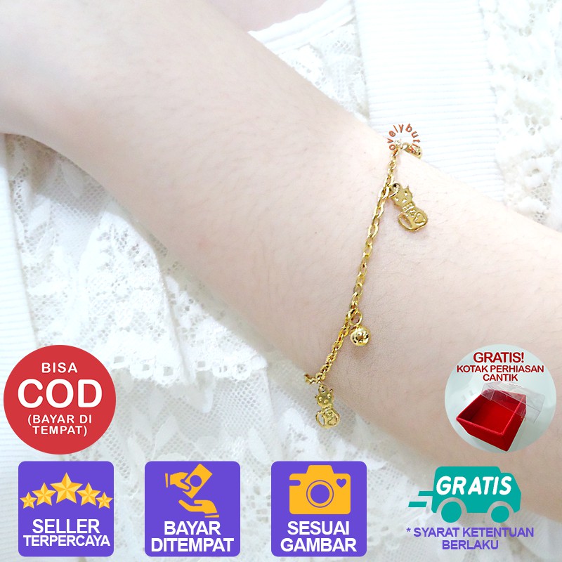 Lovelybutik Gelang Tangan Titanium Anti Karat Kitten Gelang Tangan ukuran 18cm BONUS KOTAK PERHIASAN