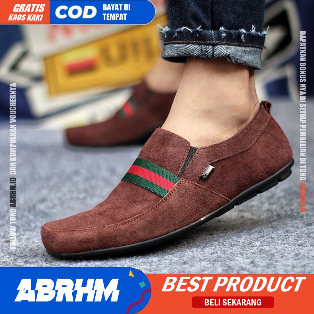 ABRHM x YOMI Sepatu Kasual Pria Sepatu Casual Pria Kantor Kerja Loafers Fashion Kulit Asli Suede Sepatu Slop Anti Slip Sepatu Semi Formal Kuliah Kondangan Gaya keren Kekinian Murah Terlaris