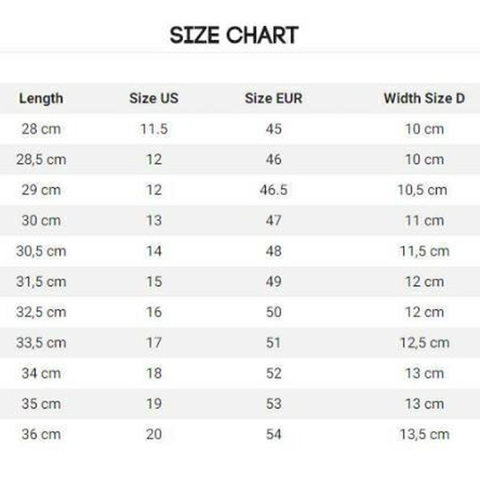 shoes cm size chart