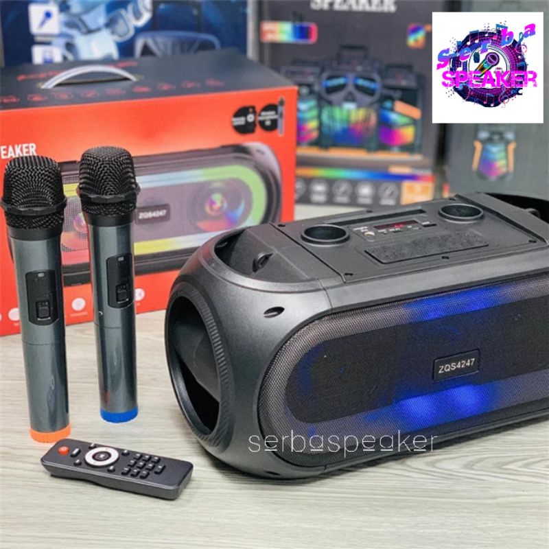 ZQS4247 Speaker Karaoke Bluetooth Super Bass ada Lampu LED Free 2 Microfon Wireless Duet Karaoke