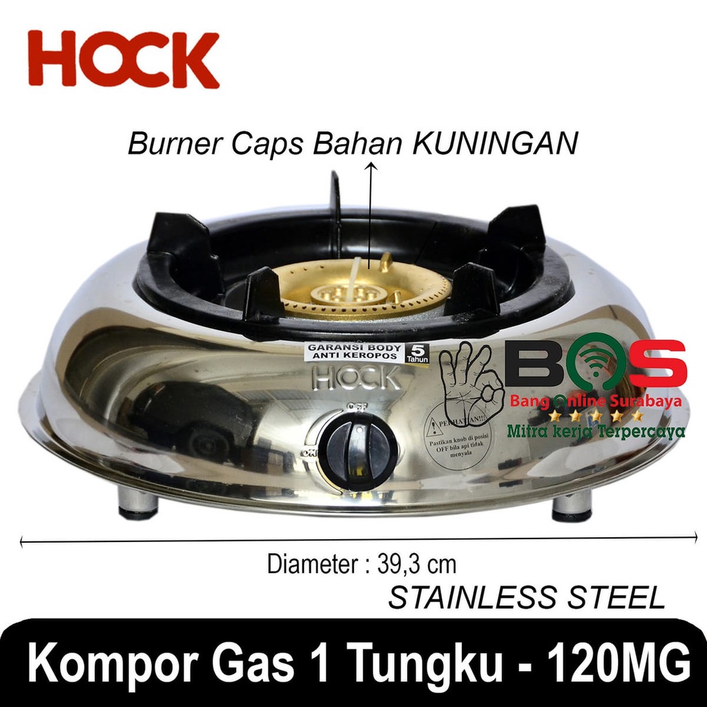 Kompor Hock Kompor Gas LPG Hock 1 Tungku Stainlees Steel Mutiara Gold 120MG 120 MG