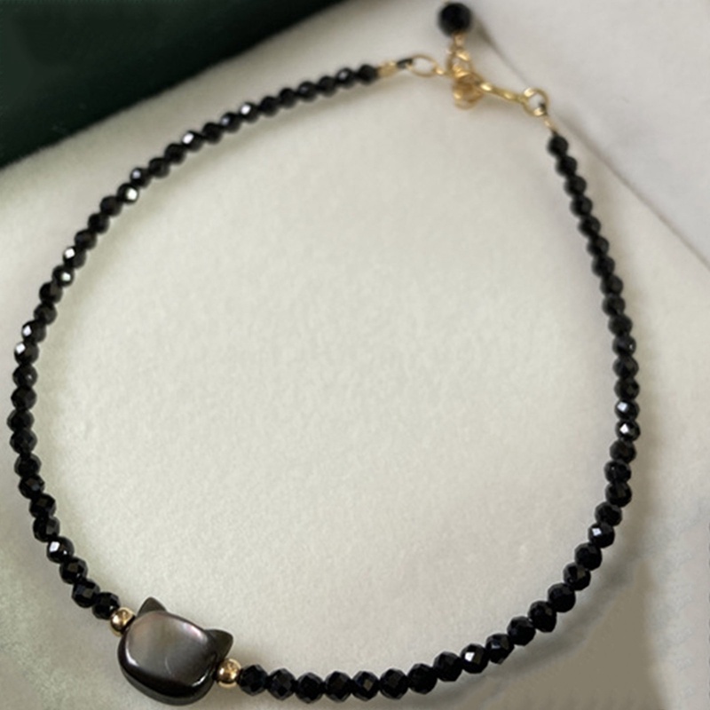 Gelang Tangan Rantai Adjustable Motif Kucing Hitam Putih Hias Kristalmutiara Untuk Wanita