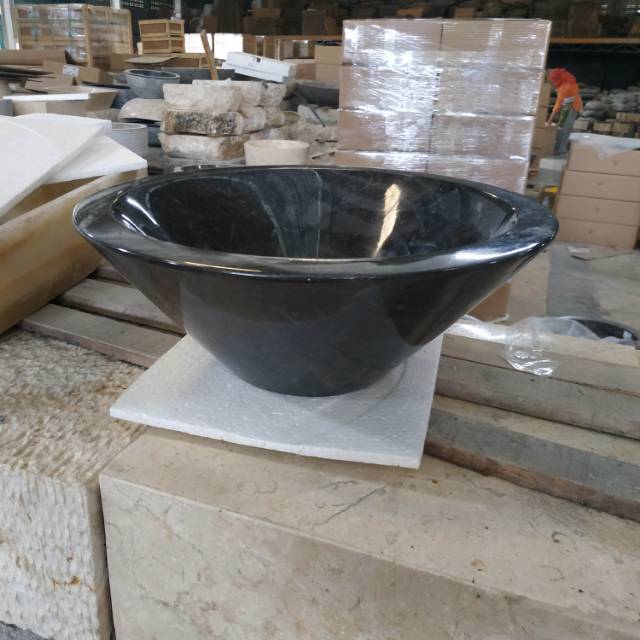 Wastafel batu alam marmer  hitam model terompet